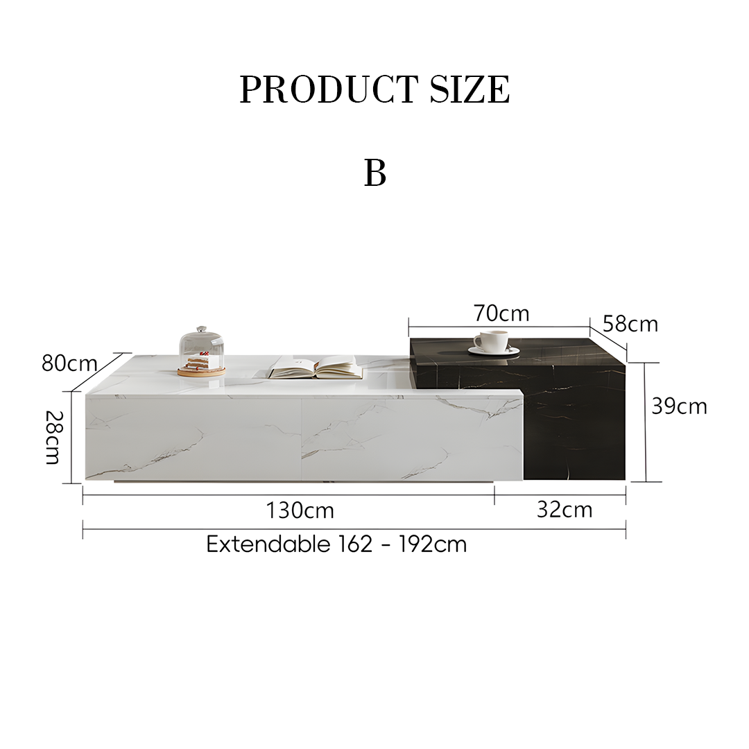 Erato Rectangle Marble Extendable Coffee Table Set | Rocco Vesta