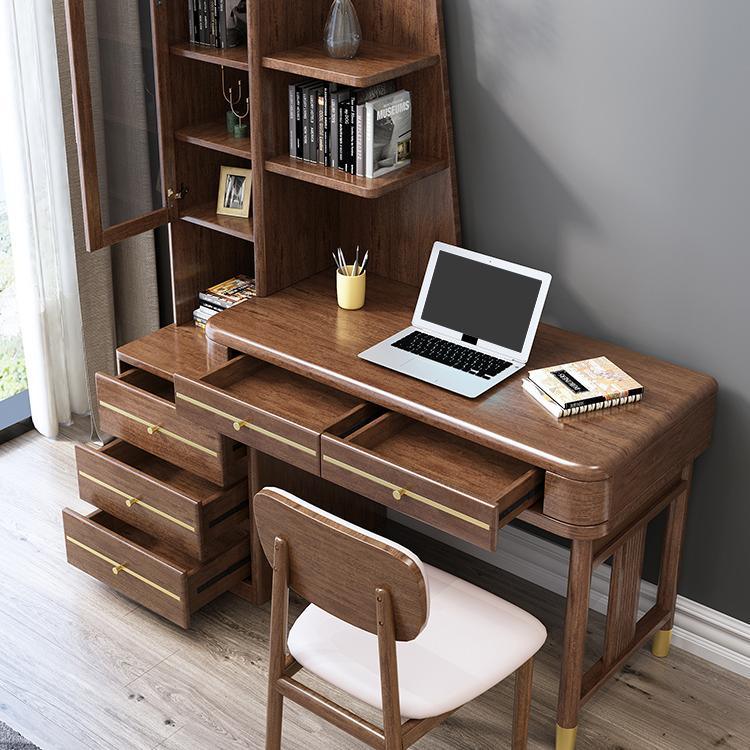 SK21 Office Desk With Side Storage, Rosewood & Gold | Weilai Concept
