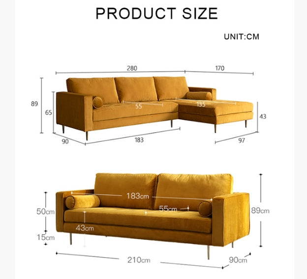 Deandra Three Seater Corner Sofa, Yellow Velvet-Weilai Concept