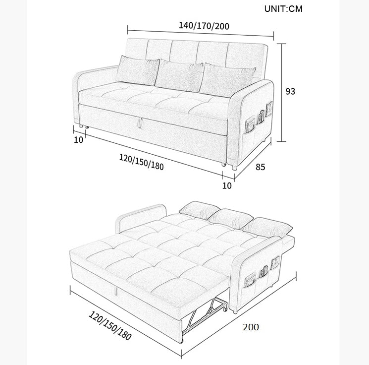ML203 Three Seater Sofa Bed, Linen-Weilai Concept