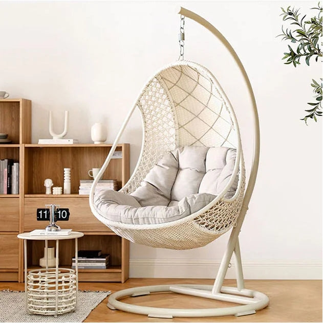 Pearl Rattan Garden Hanging Egg Chair with Stand, Garden Furniture Outdoor/Indoor-Weilai Concept