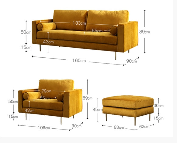 Deandra Three Seater Corner Sofa, Yellow Velvet-Weilai Concept