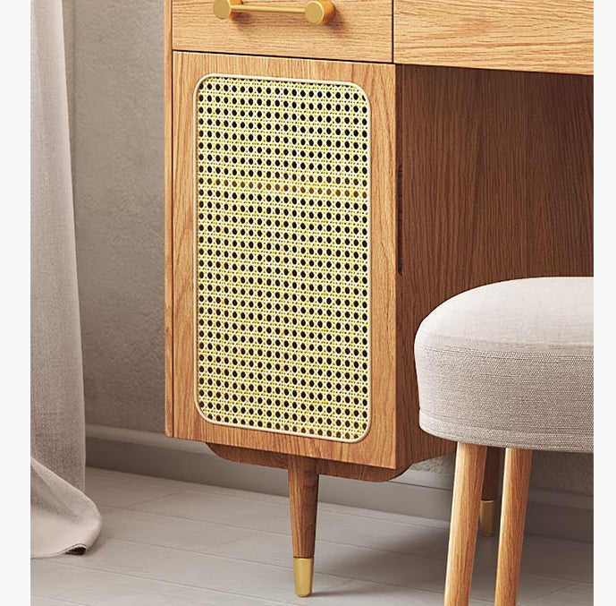 Clyde Dressing Table With Mirror, Rattan Oak-Weilai Concept