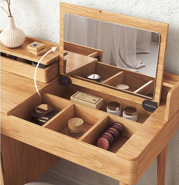 Clyde Dressing Table With Mirror, Rattan Oak-Weilai Concept