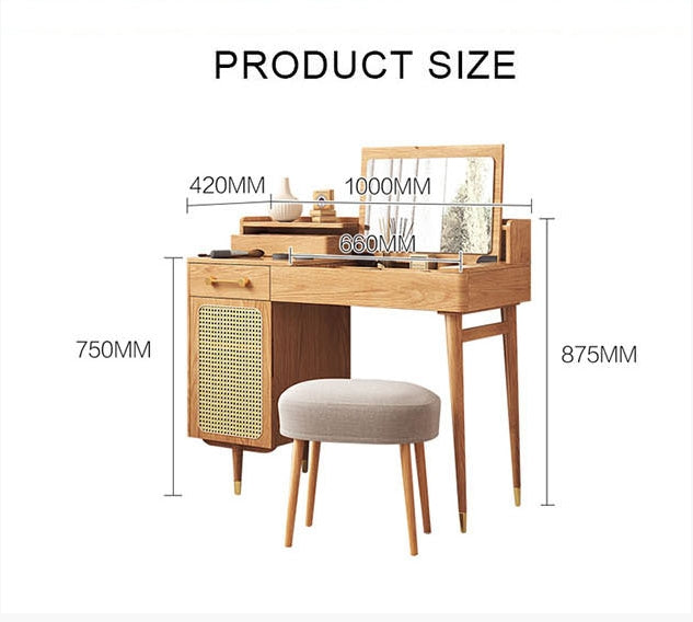Clyde Dressing Table With Mirror, Rattan Oak-Weilai Concept