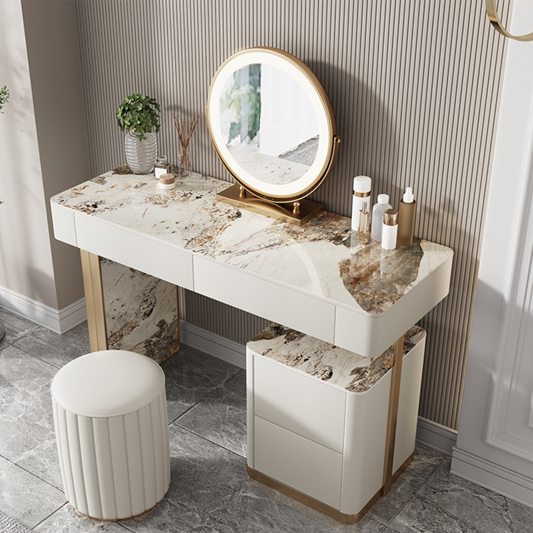 Katungi Dressing Table, Sintered Stone, Cream-Weilai Concept