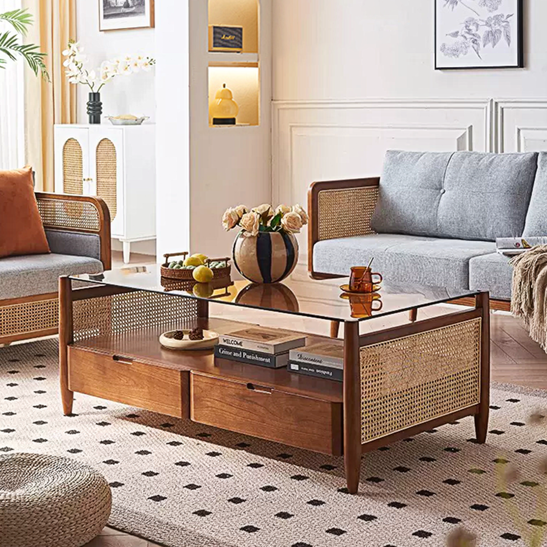 Pamela Wood Coffee Table, Rattan-Weilai Concept
