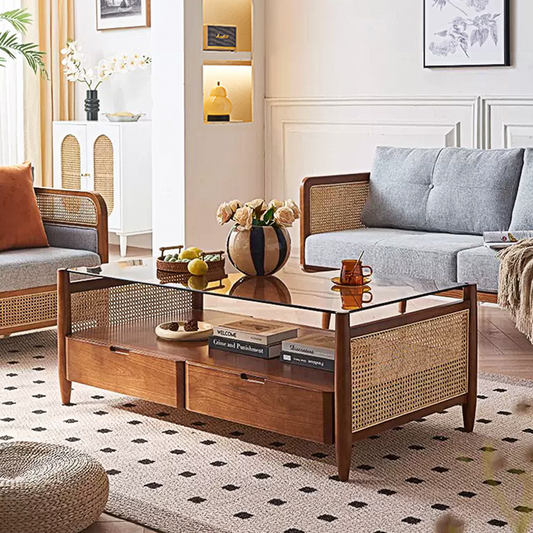 Pamela Wood Coffee Table, Rattan-Weilai Concept