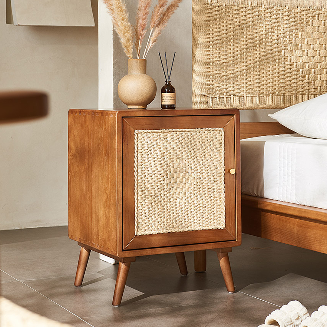 Himba Rattan Bedside Table, Solid Wood-Weilai Concept