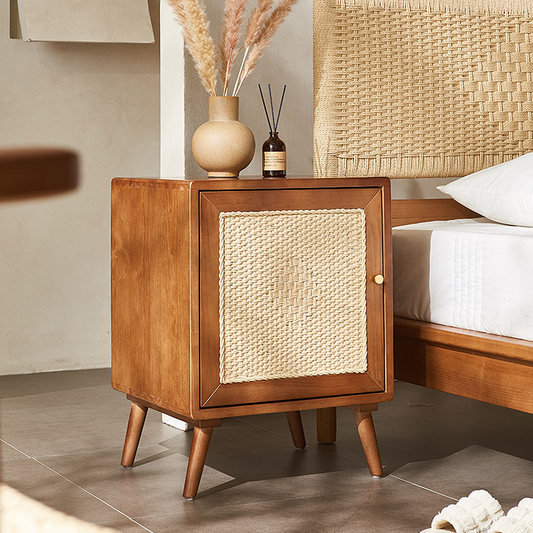 Himba Rattan Bedside Table, Solid Wood-Weilai Concept
