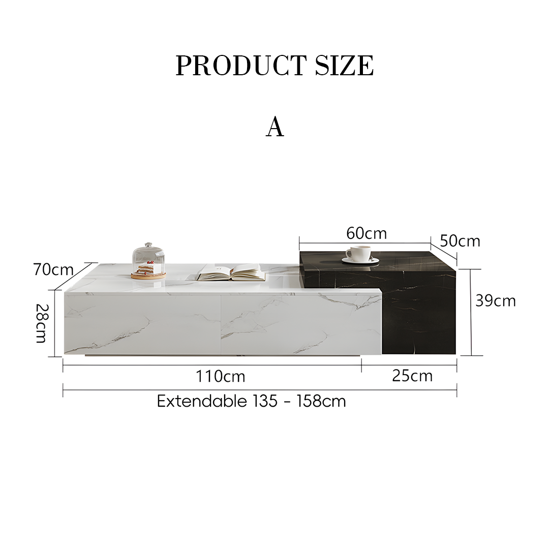 Erato Rectangle Marble Extendable Coffee Table Set | Rocco Vesta