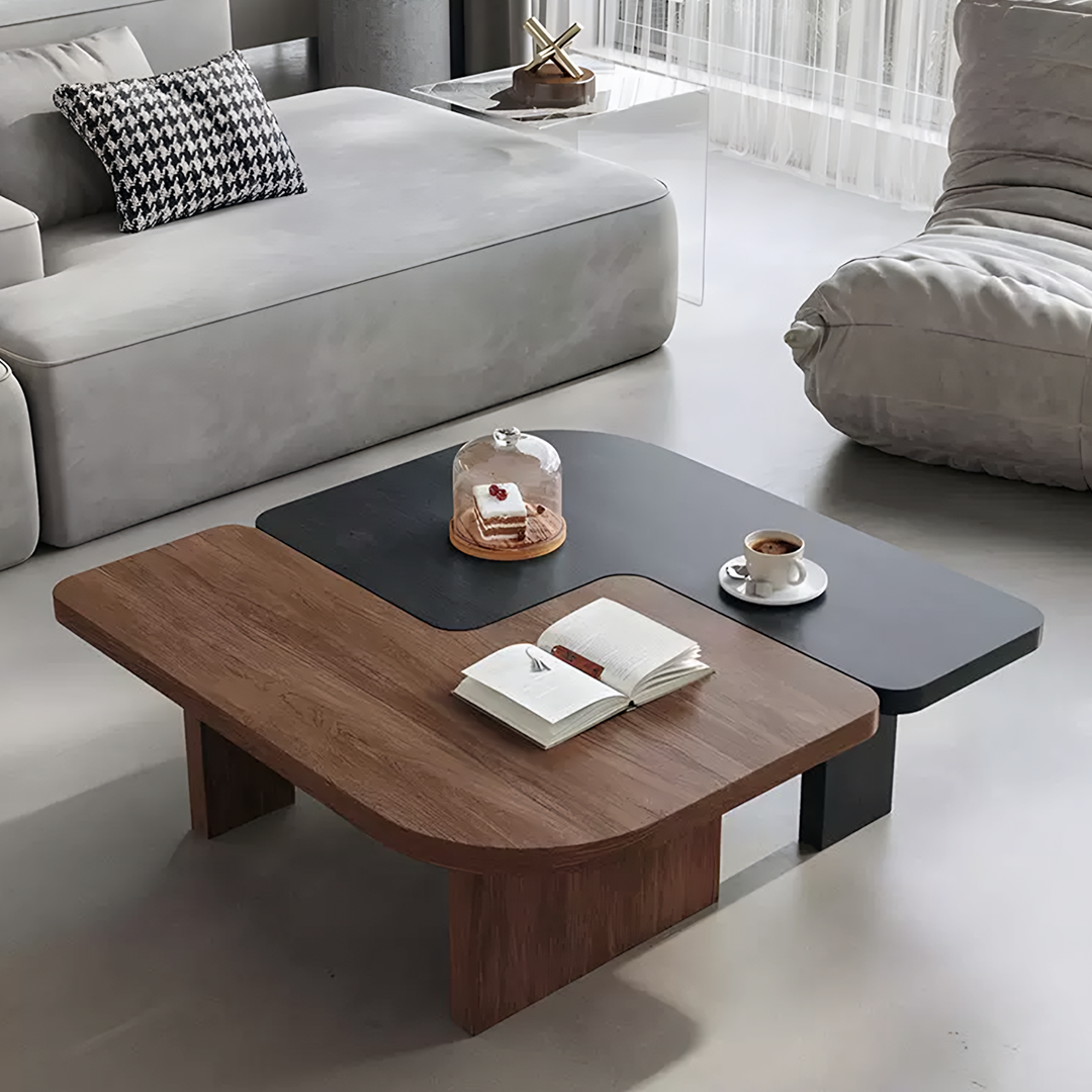 Helios Square Black and Walnut Coffee Table Set | Rocco Vesta