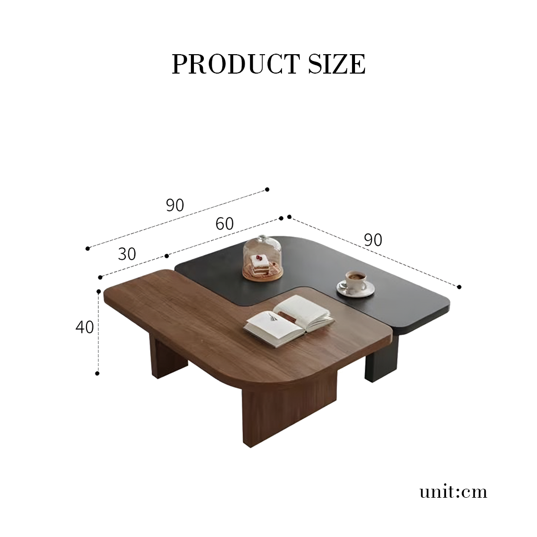 Helios Square Black and Walnut Coffee Table Set | Rocco Vesta