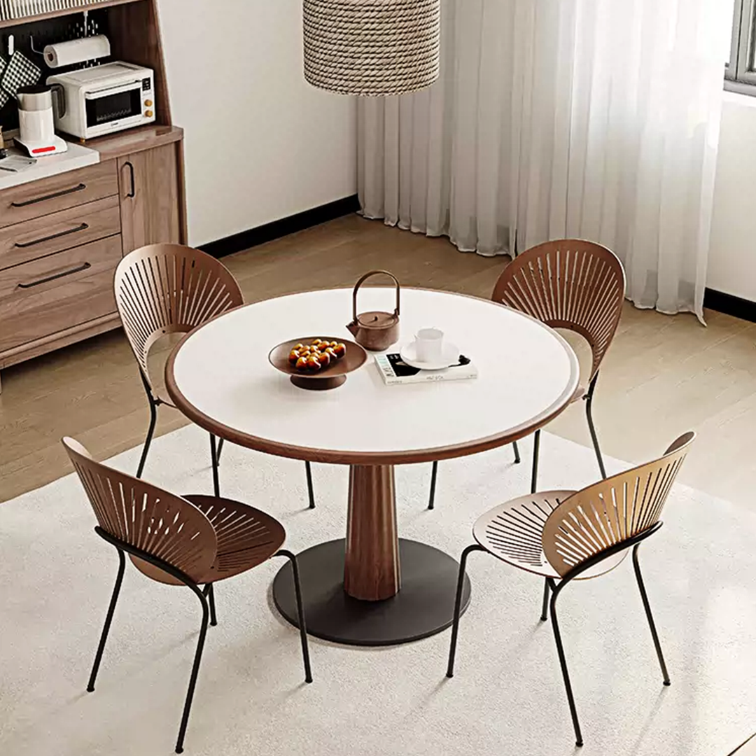 Anderson Small Round Dining Table Set, Sintered Stone & Solid Wood-Weilai Concept