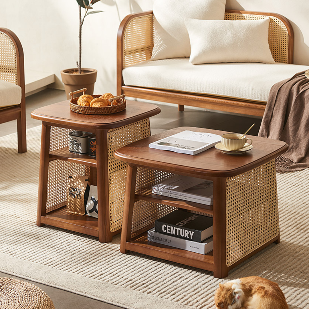Nordic Square Coffee Table Set, Rattan-Weilai Concept