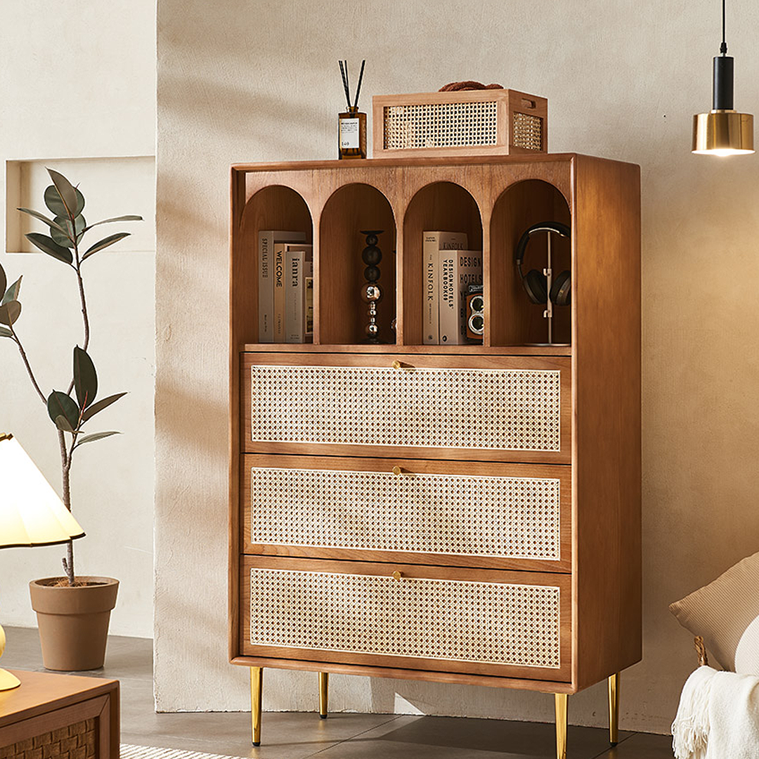 Maasai Tall Sideboard, Rattan & Solid Wood Cabinet-Weilai Concept