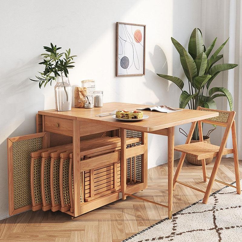 Nydia Foldable Dining Table Set, With Storage and Rattan Design, Wood | Weilai Concept