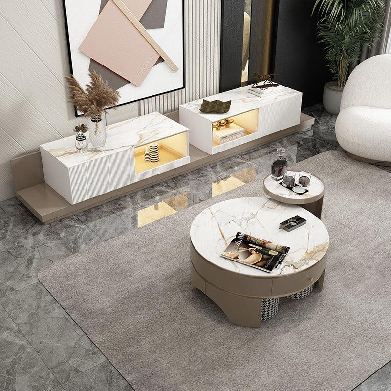 Umi Round Coffee Table Set with 4 Stools With TV Stand | Weilai Concept