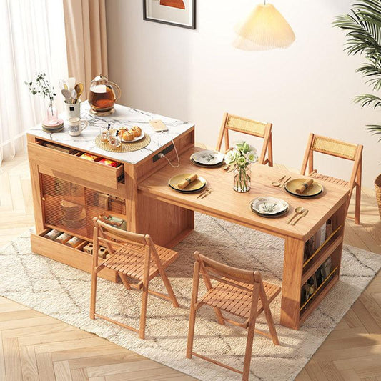 Valerie Extendable Dining Table With Bar Island, Oak, With USB Charger | Weilai Concept