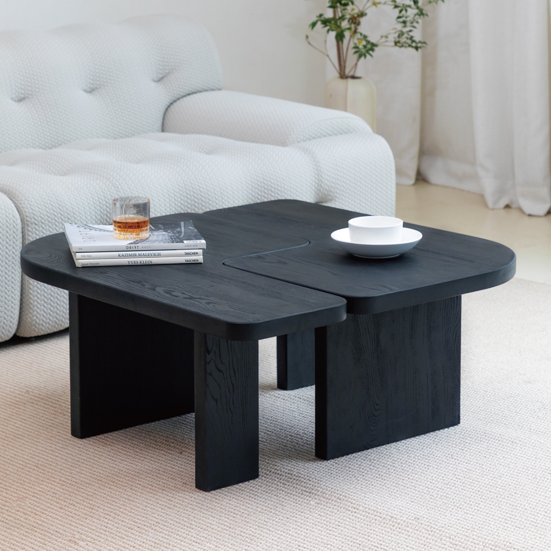 Helios Square Black and Walnut Coffee Table Set | Rocco Vesta
