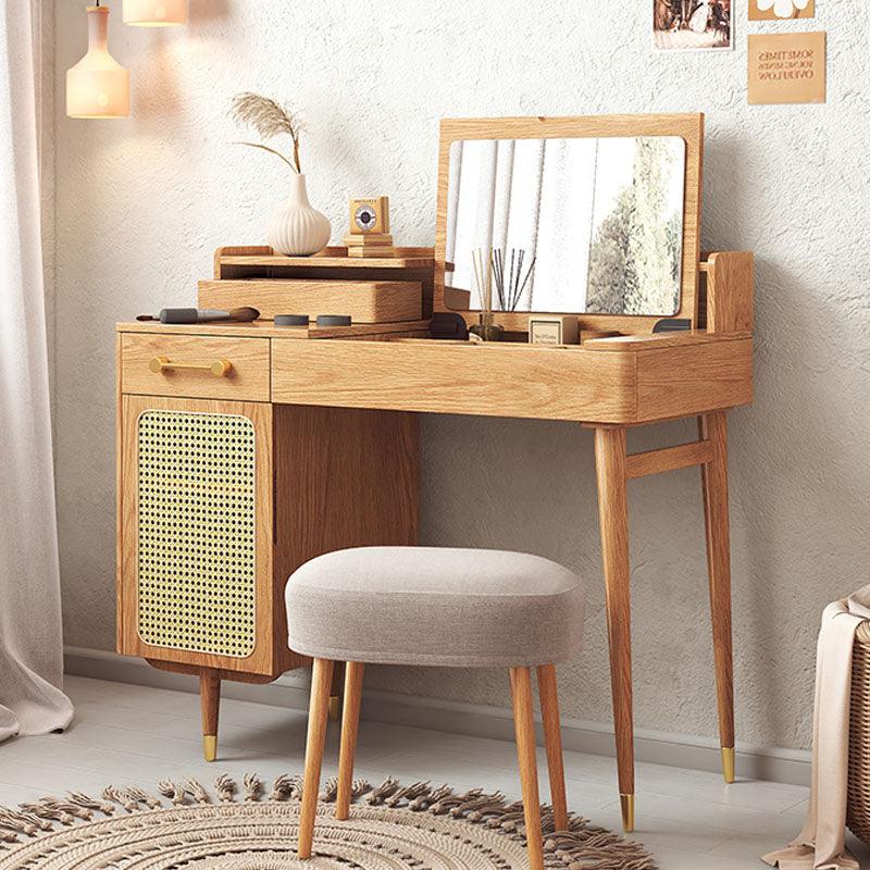 Clyde Dressing Table With Mirror, Rattan Oak | Weilai Concept