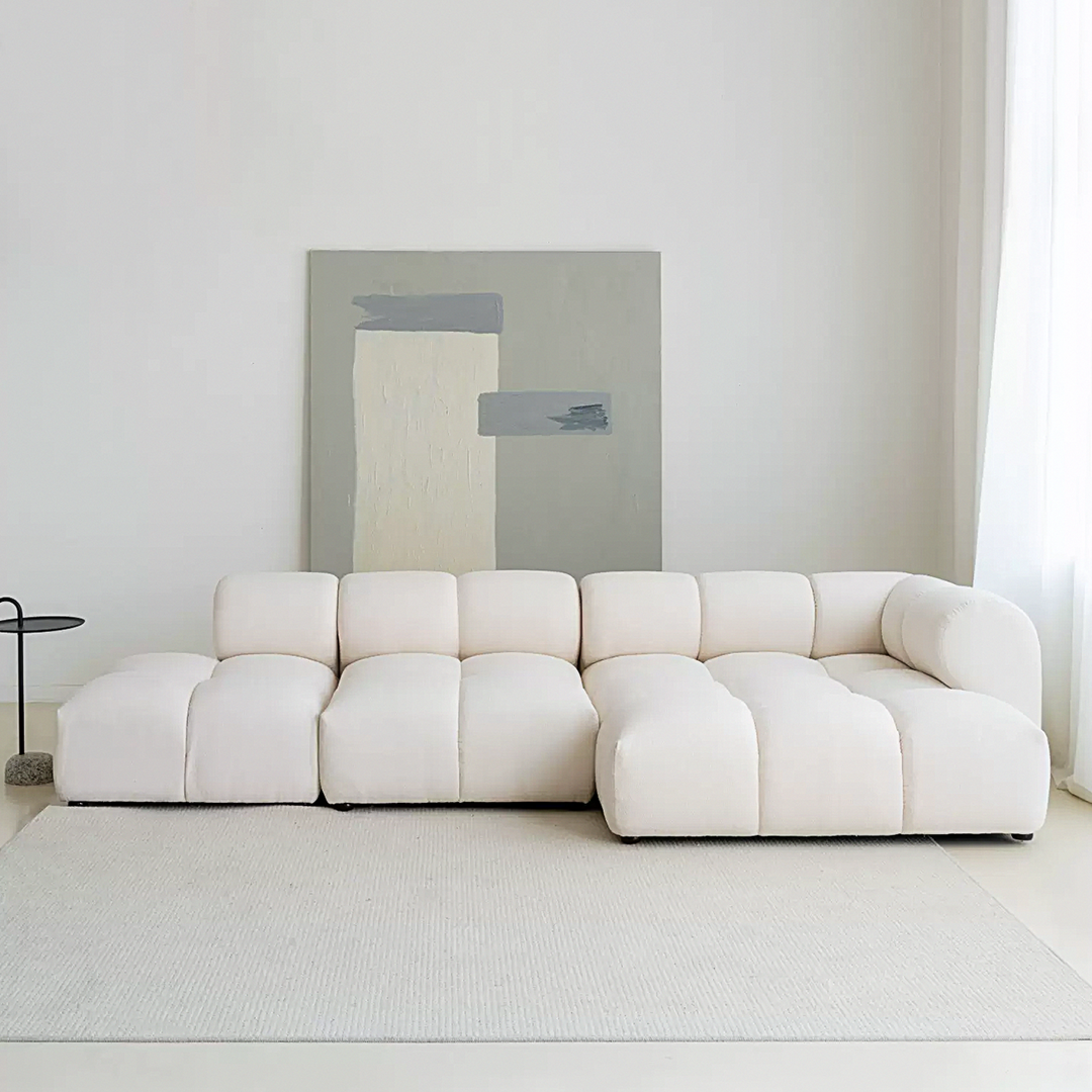 Lysander Velvet Module Three Seater Sofa, White-Weilai Concept