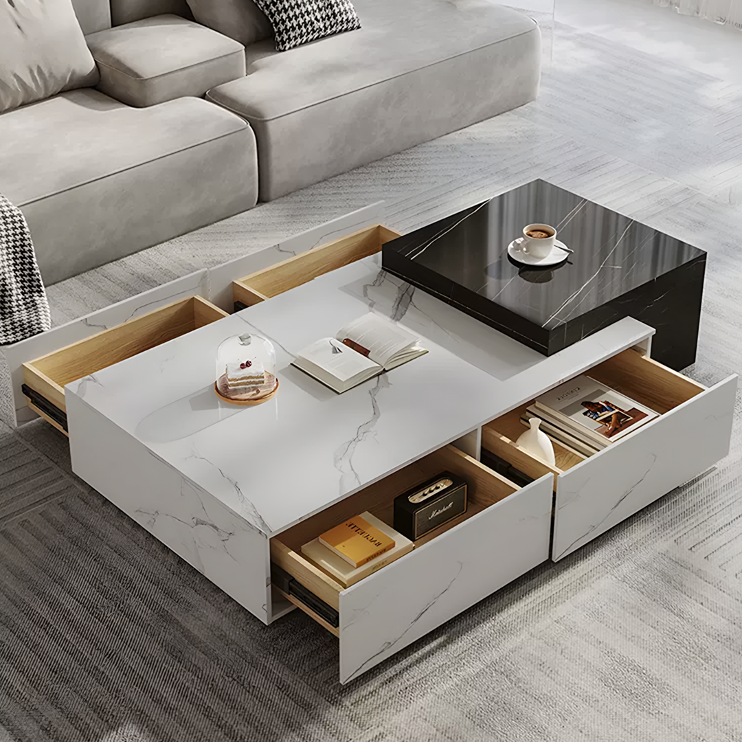 Erato Rectangle Marble Extendable Coffee Table Set | Rocco Vesta