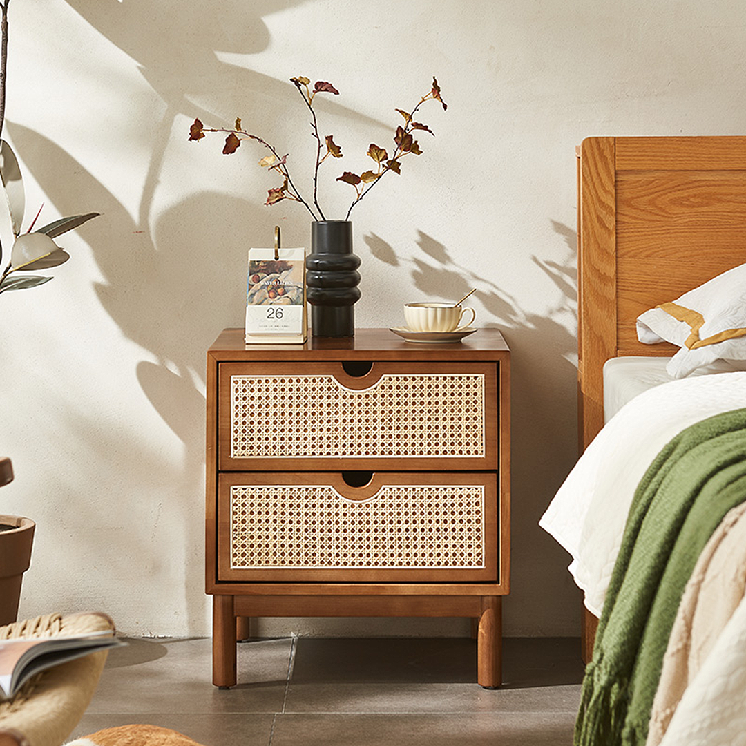 Kogi Bedside Table Solid Wood, Rattan-Weilai Concept