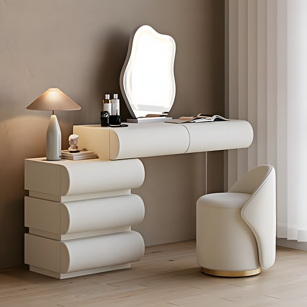 Penelope Dressing Table And Stool, With LED Mirror, Cream-Weilai Concept