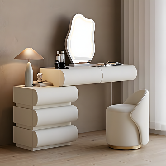 Penelope Dressing Table And Stool, With LED Mirror, Cream-Weilai Concept