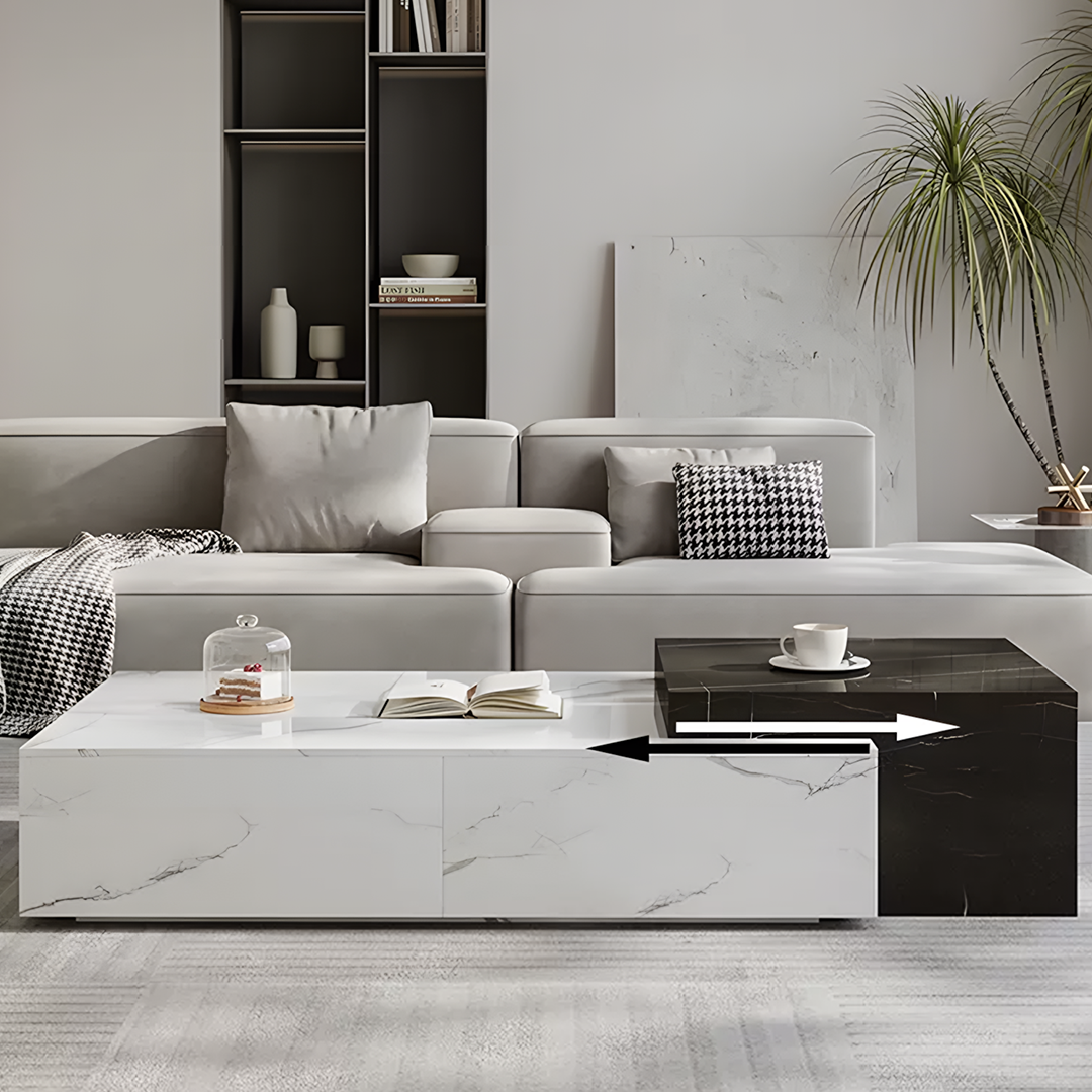 Erato Rectangle Marble Extendable Coffee Table Set | Rocco Vesta