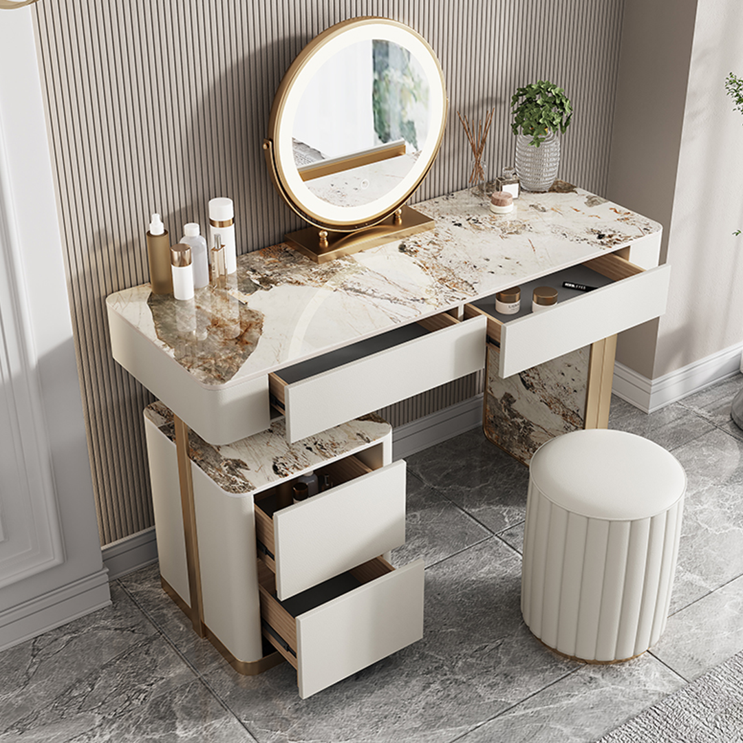 Katungi Dressing Table, Sintered Stone, Cream-Weilai Concept