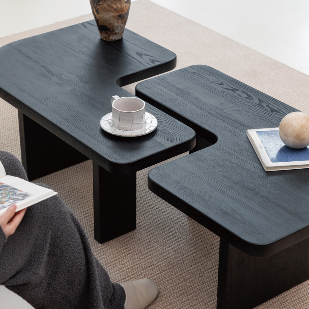 Helios Square Black and Walnut Coffee Table Set | Rocco Vesta