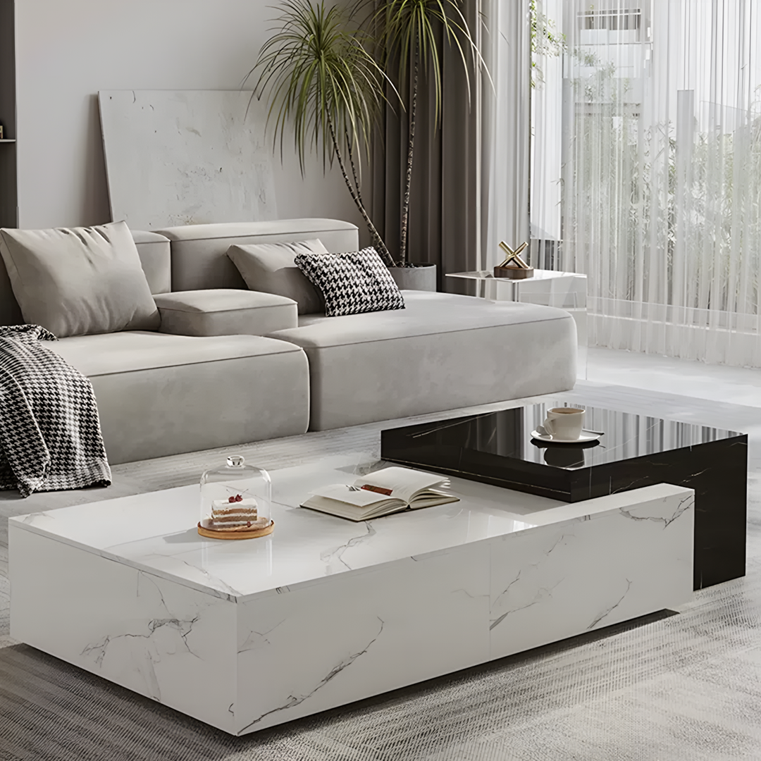 Erato Rectangle Marble Extendable Coffee Table Set | Rocco Vesta