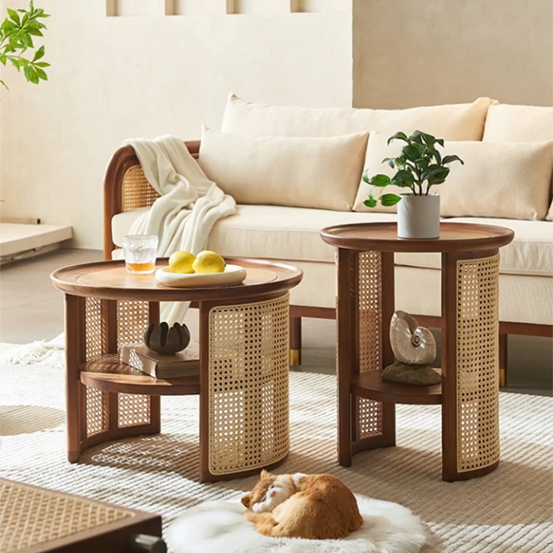 Bakula Wood Coffee Table, Rattan-Weilai Concept