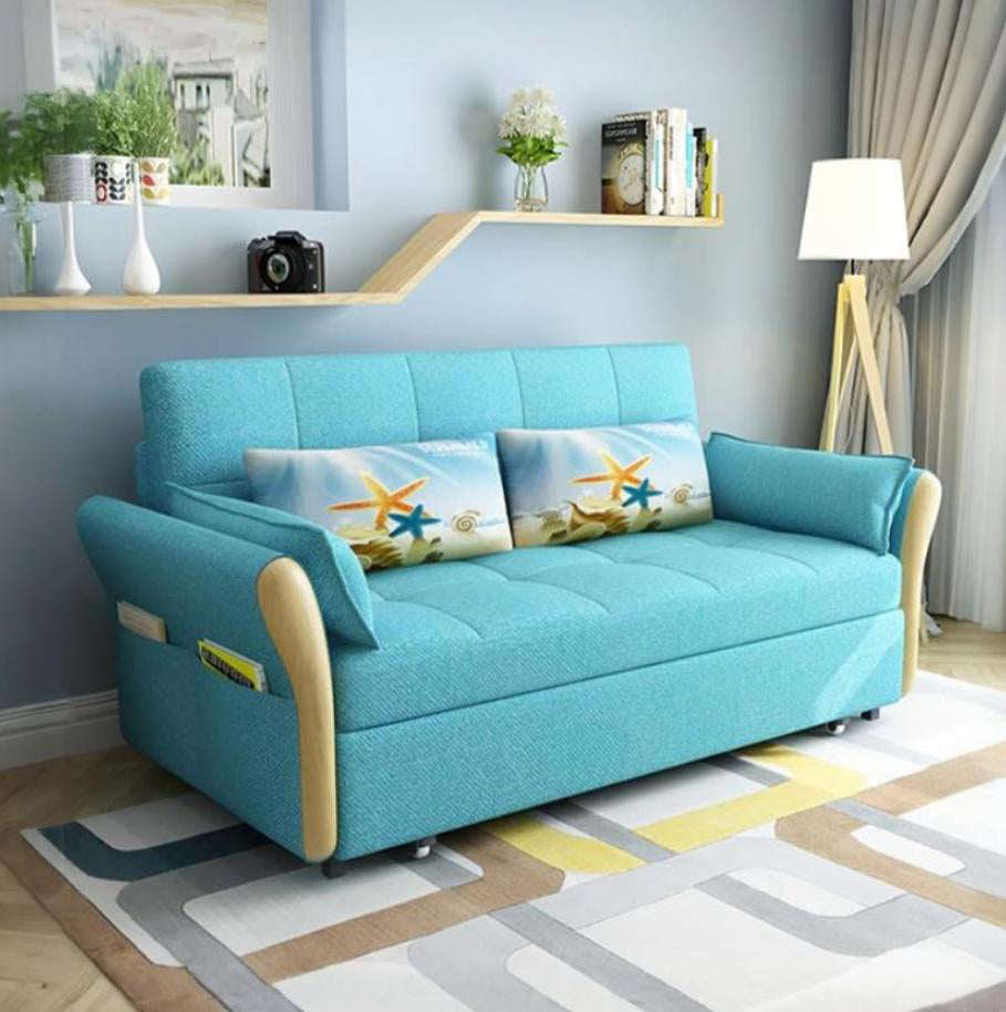 Baby Blue Retro Two Seater Sofa Bed | Rocco Vesta
