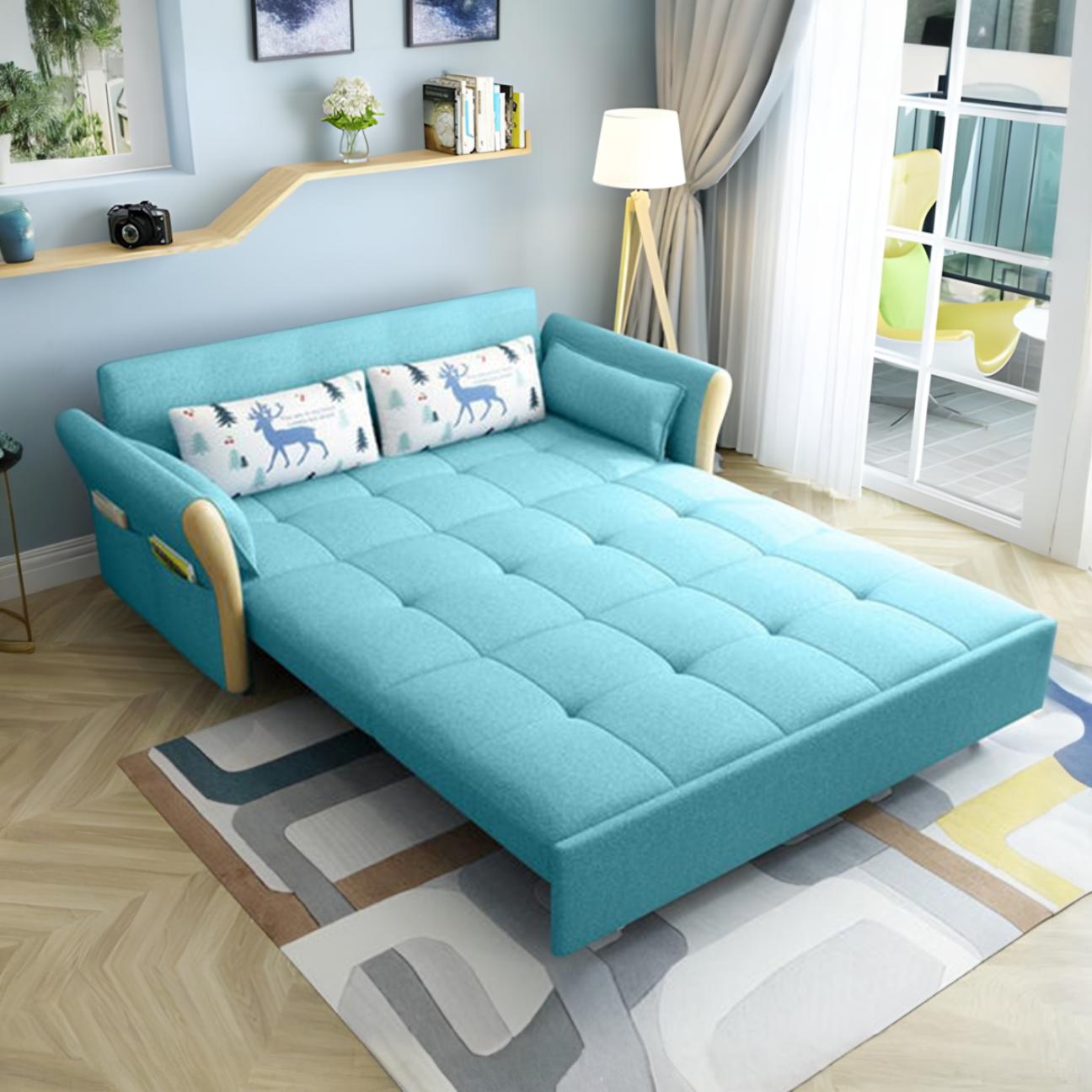 Baby Blue Retro Two Seater Sofa Bed | Rocco Vesta