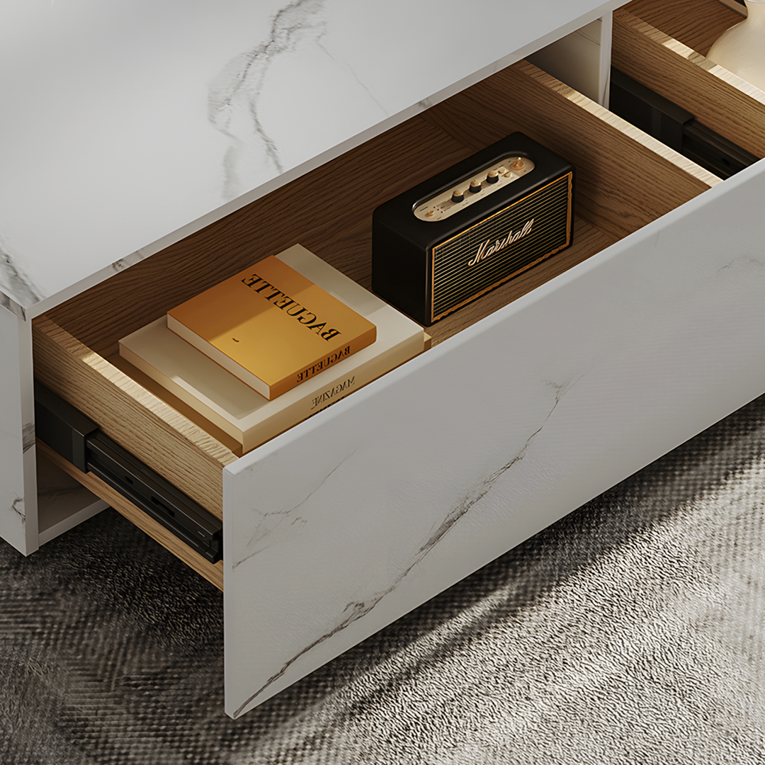 Erato Rectangle Marble Extendable Coffee Table Set | Rocco Vesta