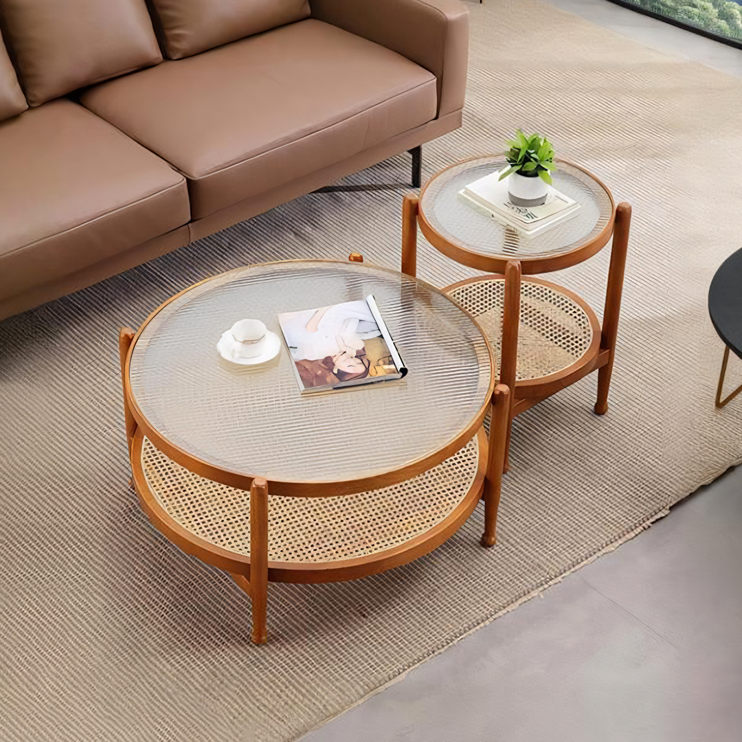 Mary Oak Rattan Coffee Table Set | Rocco Vesta