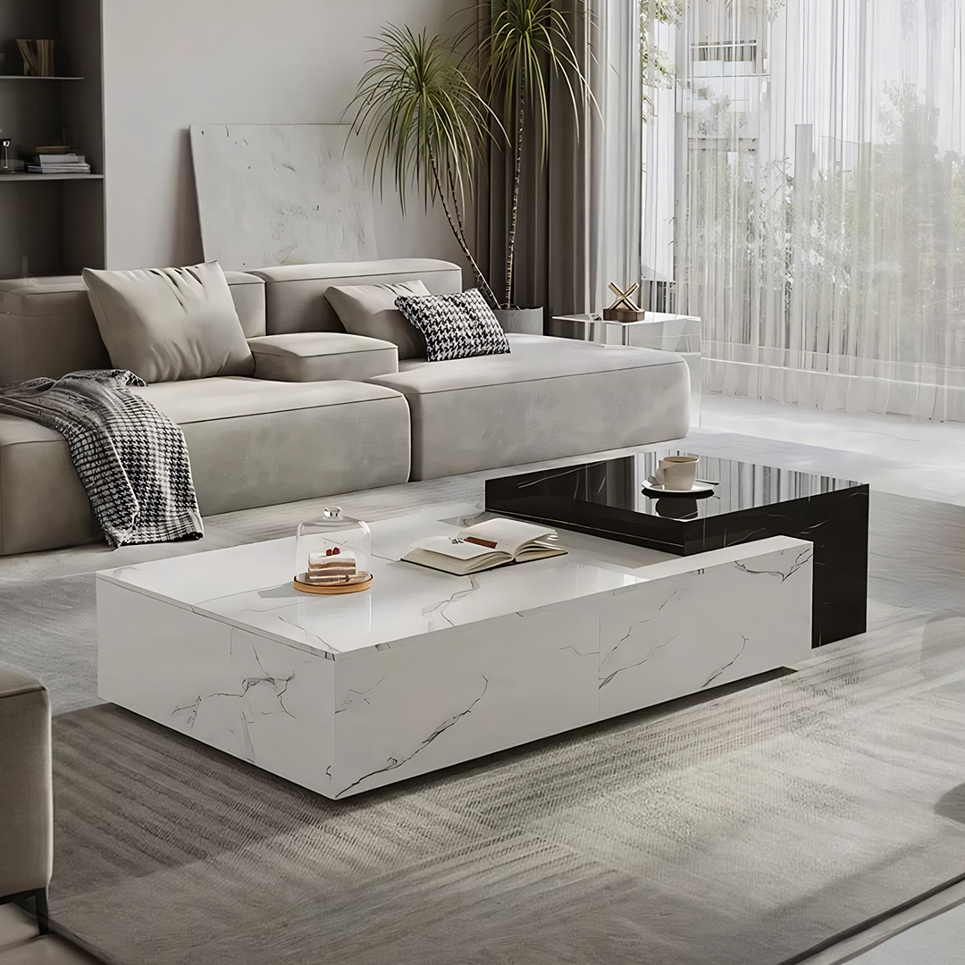 Erato Rectangle Marble Extendable Coffee Table Set | Rocco Vesta