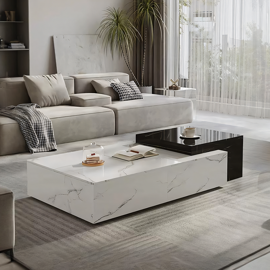 Erato Rectangle Marble Extendable Coffee Table Set | Rocco Vesta