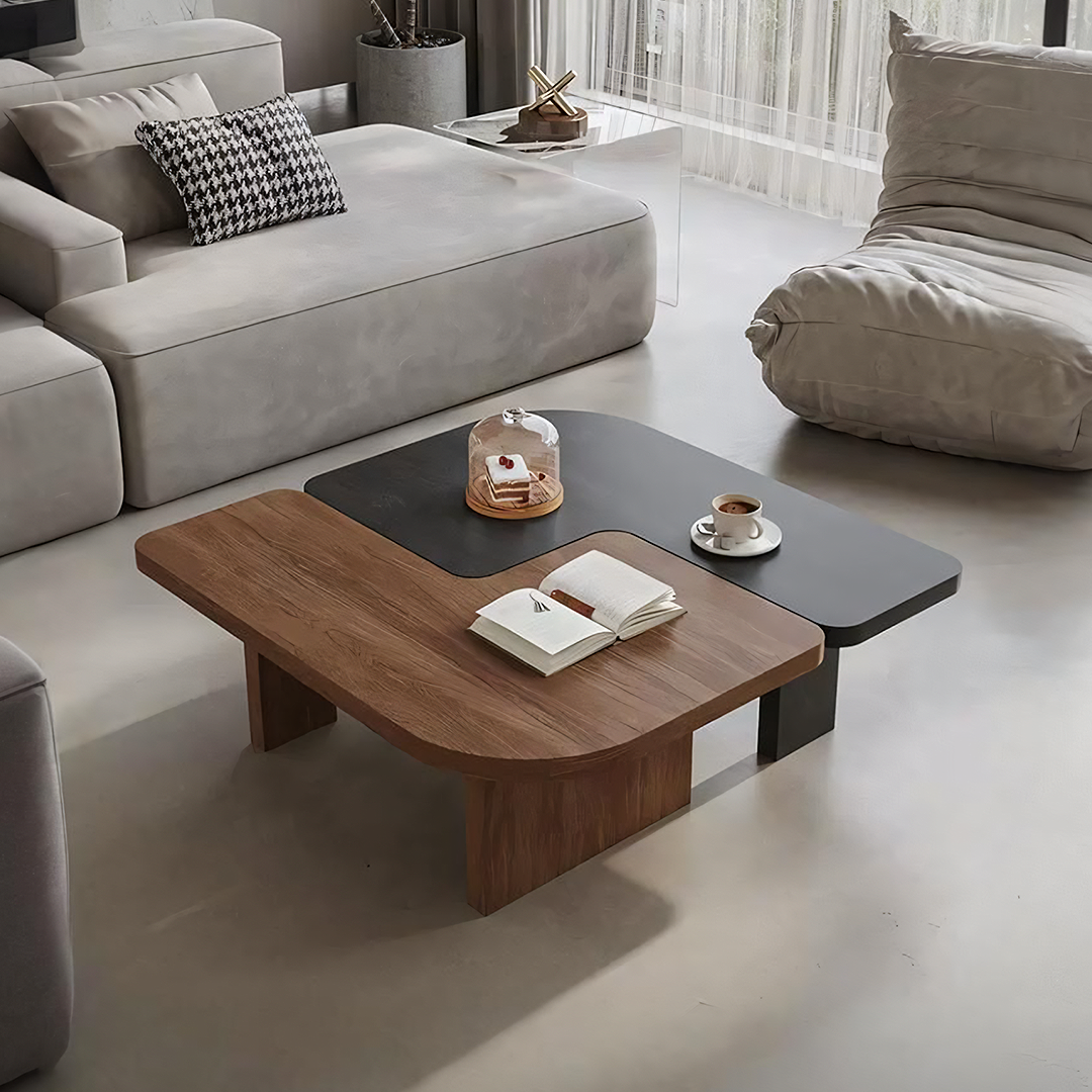 Helios Square Black and Walnut Coffee Table Set | Rocco Vesta