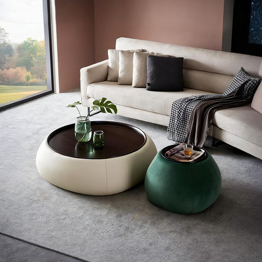 Round Artiste Leather Coffee Table Set | Rocco Vesta