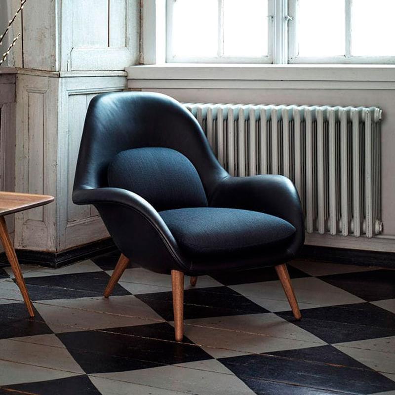 Fredericia Swoon Armchair And Footstool, Velvet, Brown | Weilai Concept