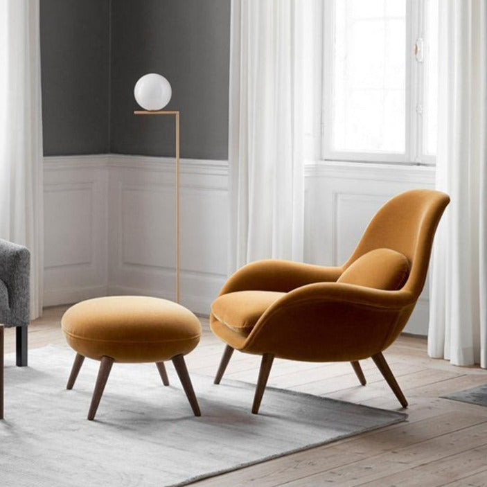 Fredericia Swoon Armchair And Footstool, Velvet, Brown | Weilai Concept