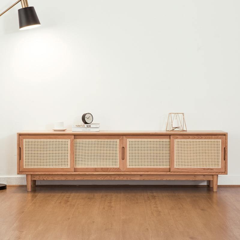 Cane TV Stand, Natural Rattan & Wood | Weilai Concept