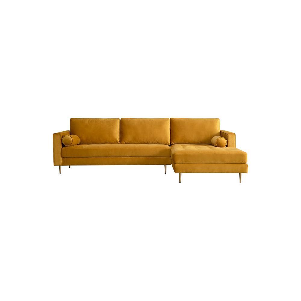 Deandra Three Seater Corner Sofa, Yellow Velvet | Weilai Concept