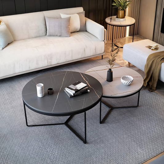 Iver Stone Round Nesting Coffee Table Set | Rocco Vesta