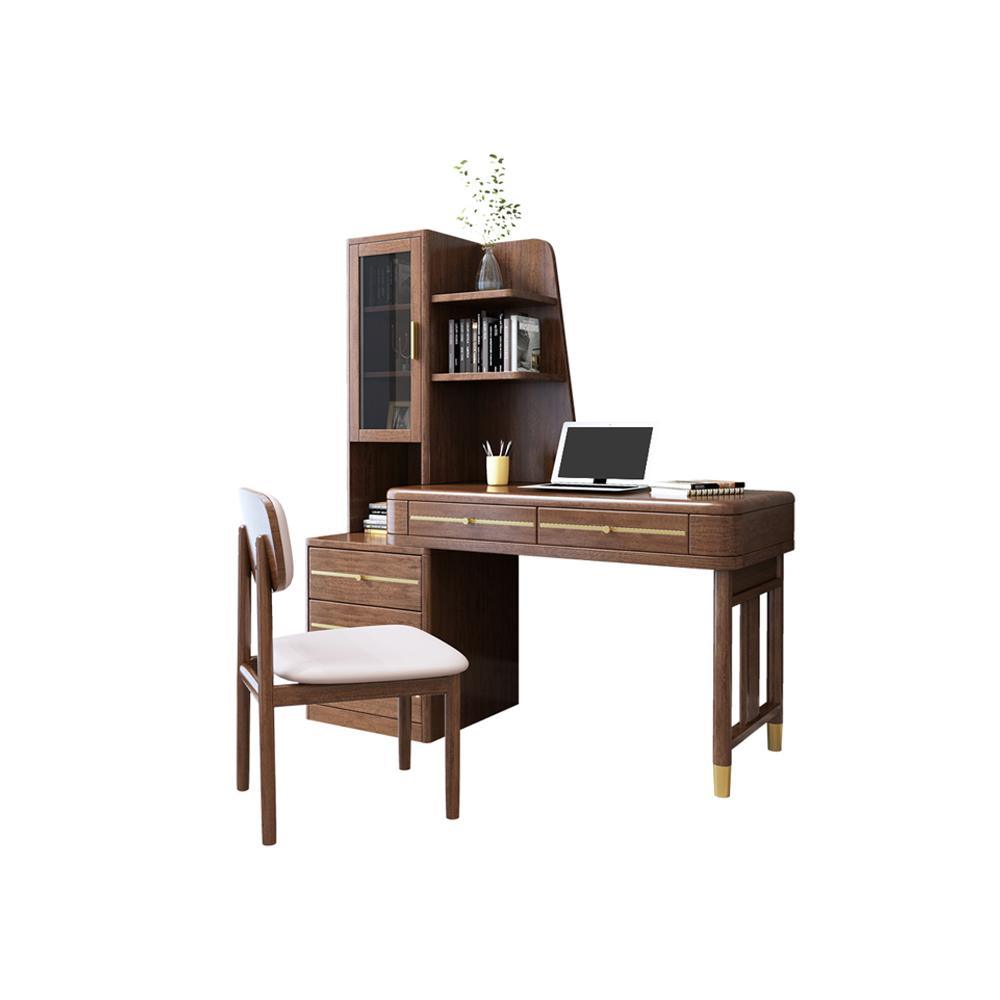 SK21 Office Desk With Side Storage, Rosewood & Gold | Weilai Concept