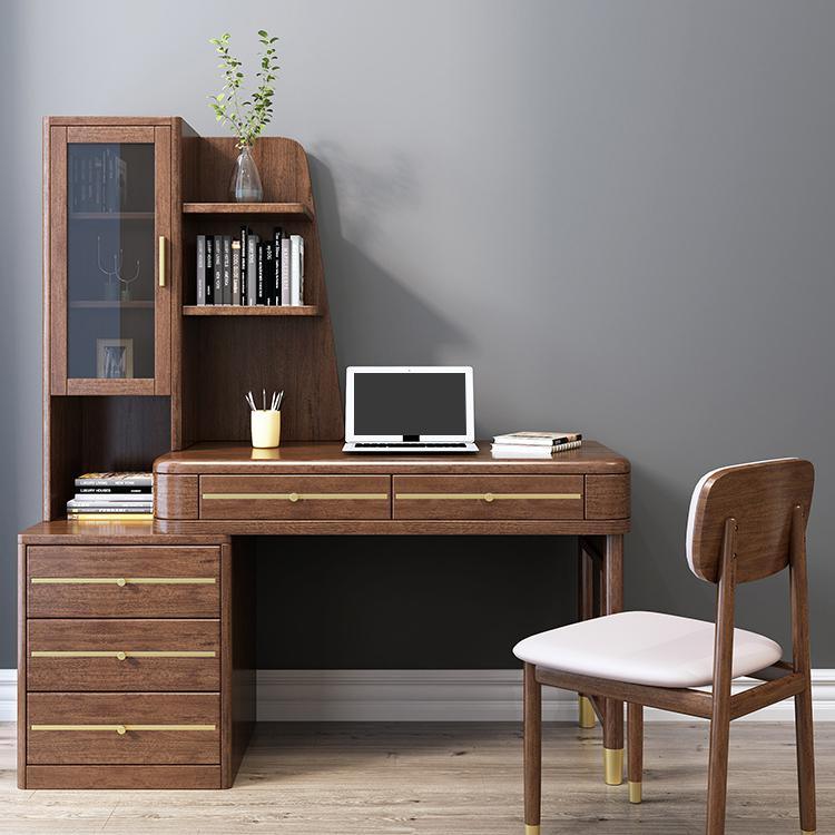 SK21 Office Desk With Side Storage, Rosewood & Gold | Weilai Concept